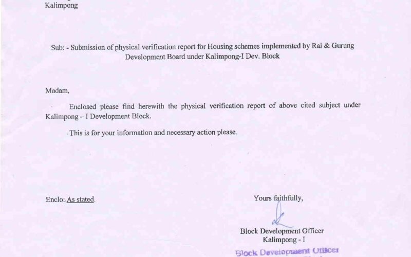 Report of BDO Kalimpong I on Khambu Rai Housing Scheme